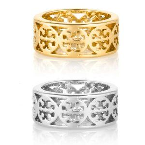 TORY BURCH KINSLEY CUTOUT LOGO TONE BAND RING TB